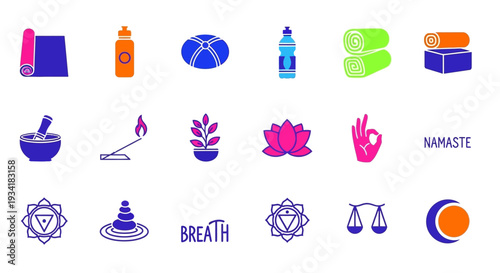 Aesthetic yoga and wellness icons representing inner peace, serenity, and mindful practices