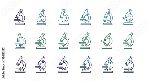 An array of microscope illustrations featuring gradient hues and scientific aesthetics