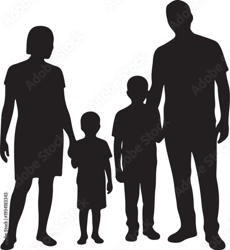Black silhouette of family with two adults and two children 2