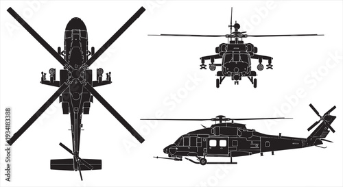 Helicopter Blueprint – CAD Vehicle Technical Diagram for Aviation Design