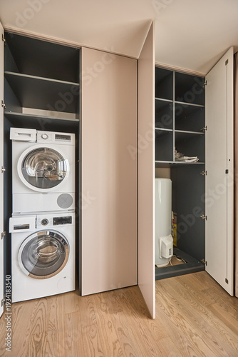 Built in utility cabinets with laundry and boiler