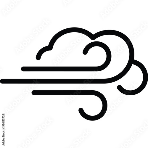 Minimalist Windy Weather Icon with Swirling Clouds and Wind Lines Symbolizing Strong Gusts and Breezy Environments
