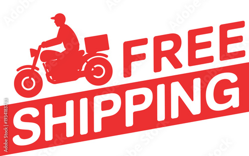 Red vector illustration, free shipping banner, package icon, delivery service promotion, e-commerce vector design, marketing graphic