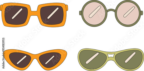 Various Stylish Sunglasses Collection with Different Frame Shapes and Colors for Summer Fashion and Eye Protection, vector illustration