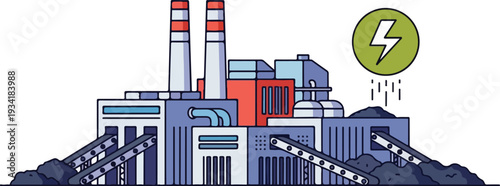 Industrial Factory Emitting Pollution into Environment with Smoke Stacks and Lightning