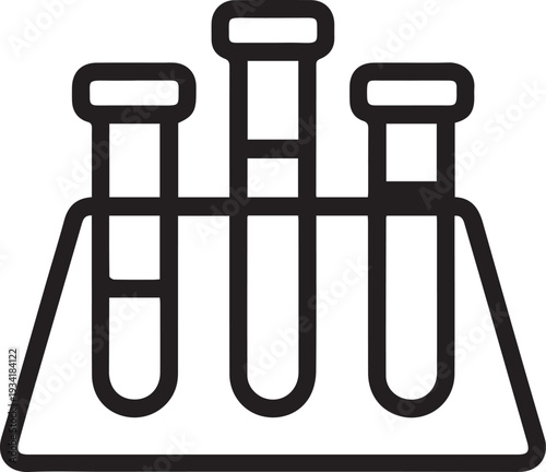 Three black outlined test tubes stand upright in a simple rack, representing scientific experiments, laboratory research, and chemical analysis.