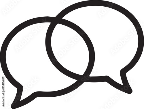 Two overlapping speech bubbles with a thick black outline symbolize communication and dialogue in digital interfaces and web design elements.