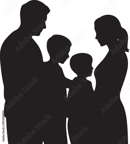Black silhouette of family with two children white background 1