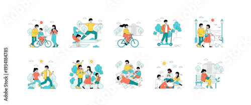 People Enjoying Outdoor Activities Vector Illustration