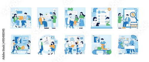 Healthcare and Medical Consultation Vector Illustration Set