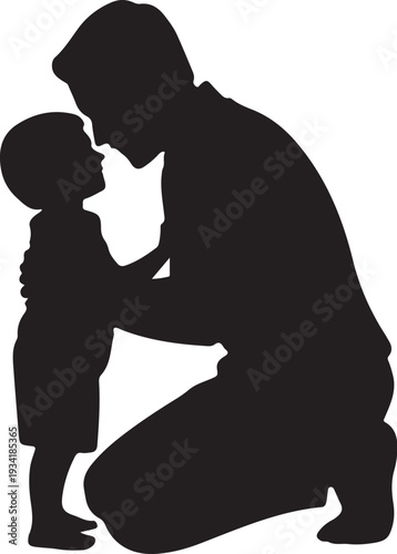 Black silhouette of kissing child on forehead white background
