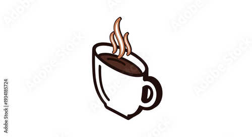 A graphic illustration depicting a hot beverage cup with rising steam isolated on white background