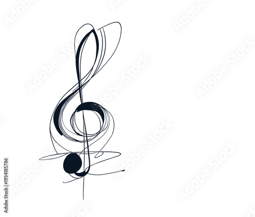 Abstract treble clef line art illustration in modern minimalist style. Elegant music symbol design ideal for studio branding, posters, logos and creative projects