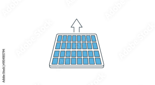 A vector illustration of a solar panel generating energy with an upward arrow above it