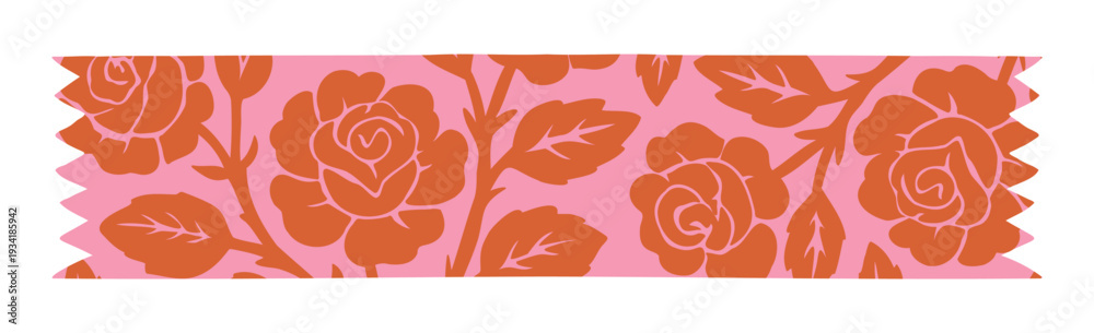Fototapeta premium Vintage Sticky Note Tape with Rose Flower pattern. Isolated scrapbook adhesive scotch element