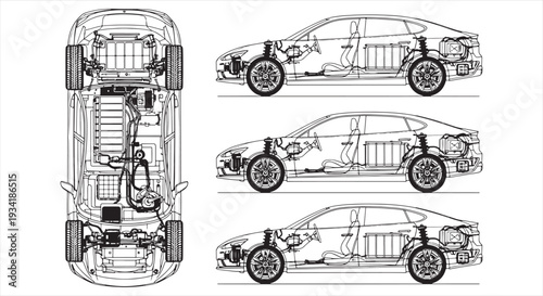 Vehicle Mechanical Blueprint – Automotive System CAD Technical Drawing