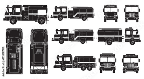 Fire Truck Blueprint – Emergency Rescue Vehicle CAD Technical Drawing