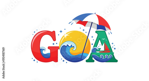 Colorful logo featuring the letters 'GOA' with a beach and umbrella theme on a white background.