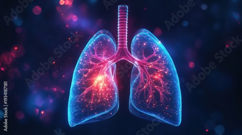 Abstract Lungs with red human bronchial tree structure. Lungs anatomy,left and right bronchus, bronchioles,Medicine cure tuberculosis, pneumonia, asthma. Abstract health care medical concept.