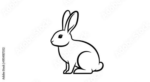 Cute cartoon rabbit outline illustration, black and white simple bunny drawing, graphic art icon for design elements