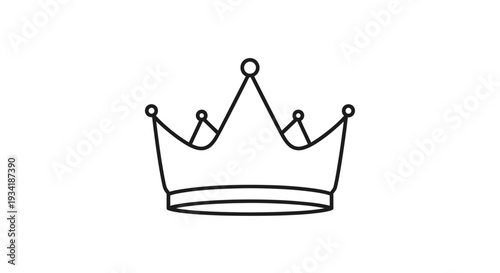 Elegant black and white line art crown icon. Simple minimalist vector drawing representing royalty, leadership, success, and luxury.