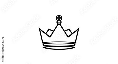 Simple black outline crown icon with cross. Royal symbol of monarchy, power, king, queen, authority, and success.