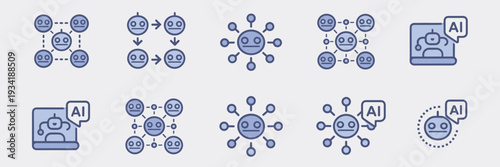 AI bot synchronization icon set – Perfect for software UI design.