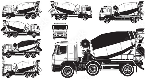 Cement Mixer Truck Blueprint – Concrete Construction Vehicle CAD Technical Drawing