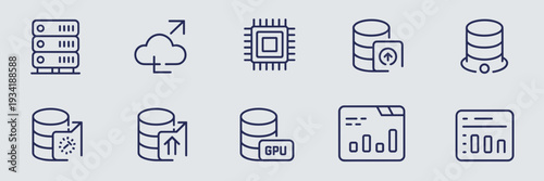 Server modernization monoline icons – Ideal for digital transformation.