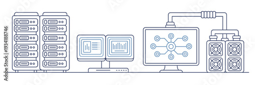 Scientific computing and HPC equipment icons – Ideal for technical documentation, supercomputer research, or data center visuals.