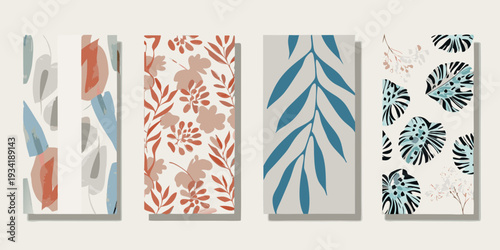 Abstract botanical patterns displayed as a series of vertical rectangles