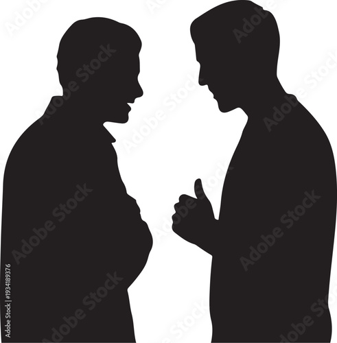 Two men facing each other in black silhouette silhouettes