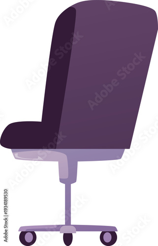 Office or desk rolling black armchair vector icon, ergonomic computer chair on wheels furniture interior back view