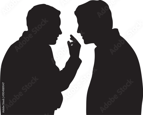 Two men in silhouette whispering to each other silhouettes