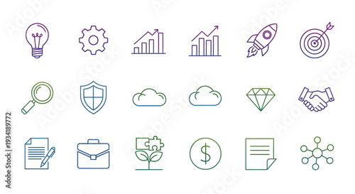 Collection of Business, Technology, and Finance Icons for Conceptual Design and Branding