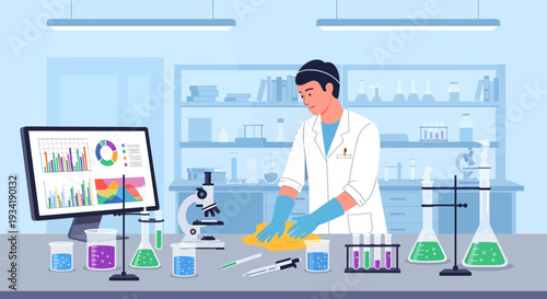 Scientist in Laboratory Conducting Research with Equipment.