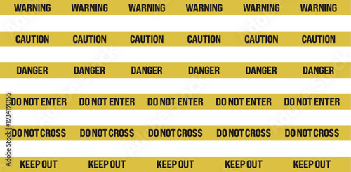 Yellow and black warning and barricade caution tape vector set for restricted areas