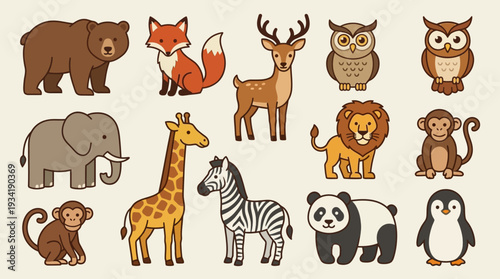 Delightful Collection of Cartoon Forest Animals Vector Illustration Pack for Kids' Designs and Nature Themes