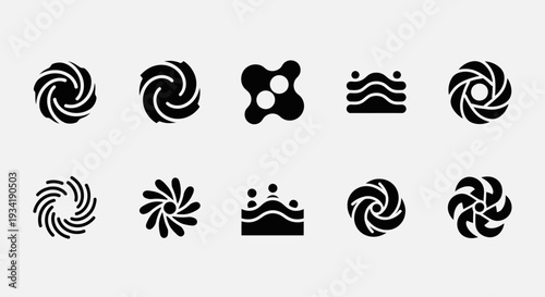 Abstract Vortex Shapes Collection, Black and White Icons