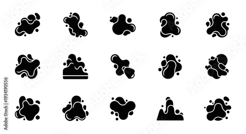 Black ink blots vector set, abstract shapes