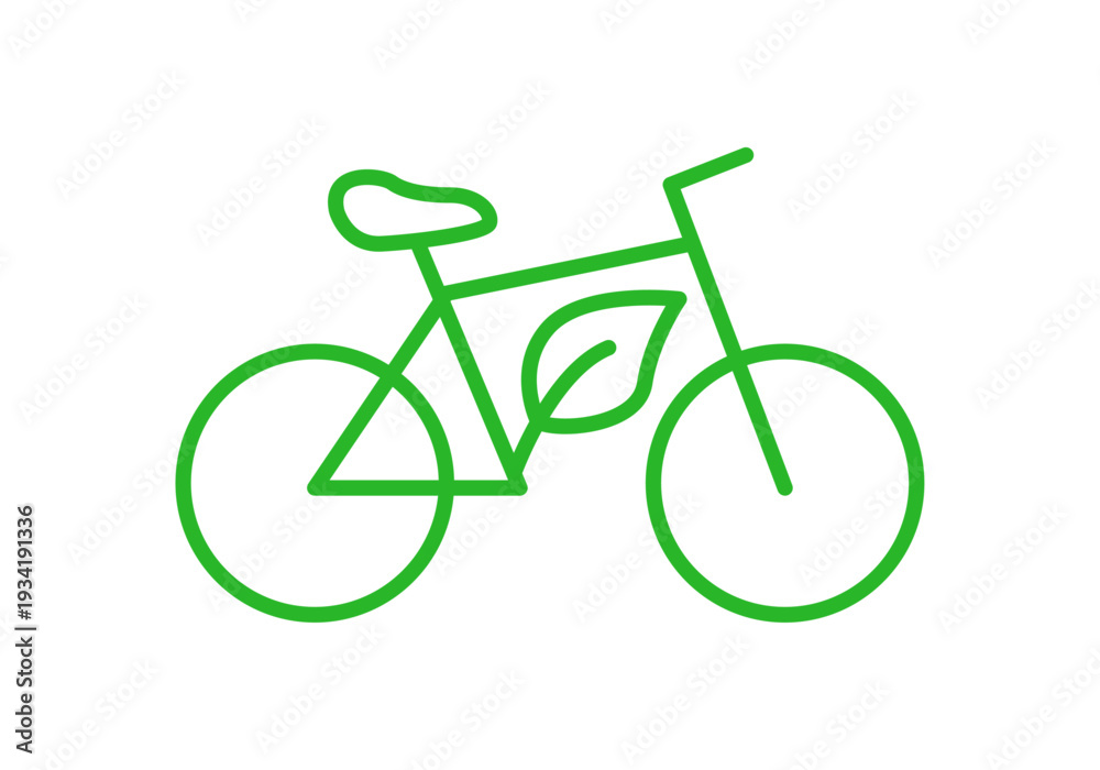 Naklejka premium Icono de bicicleta verde con una hoja en el cuadro que simboliza transporte ecológico y sostenible