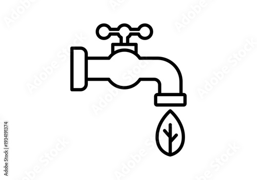 Icono de línea de un grifo goteando una hoja