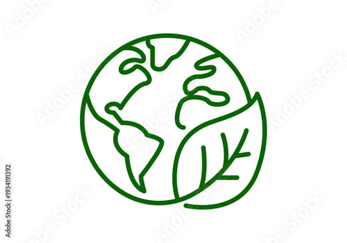 Icono de globo terráqueo con una hoja verde