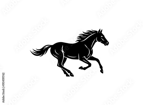 A black silhouette of a horse running freely in a field isolated on transparent background, isolated on white background, Vector