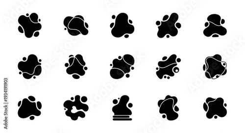 Fluid blob shapes, abstract black elements set
