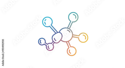 Abstract illustration of a colorful molecule or atomic structure on a white backdrop