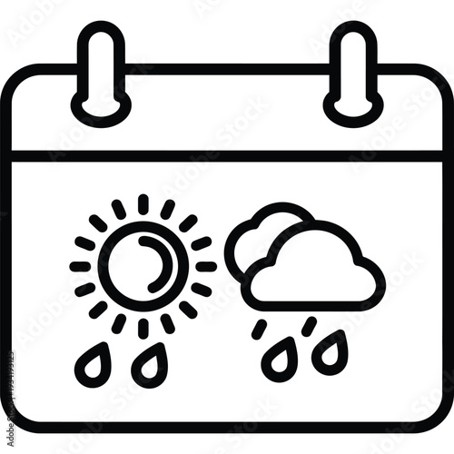 Calendar with sun, clouds and rain icons symbolizing weather forecast and planning for different conditions