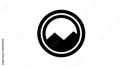 Minimalist Mountain Peak Icon in Circular Frame Design.