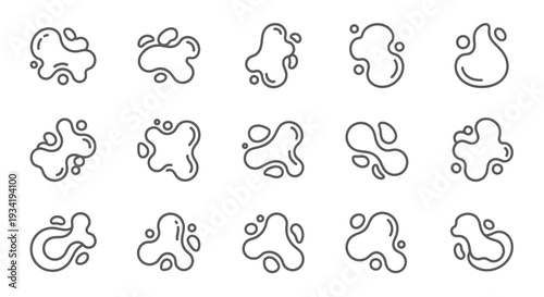 Water blotch set. Abstract liquid shapes collection.