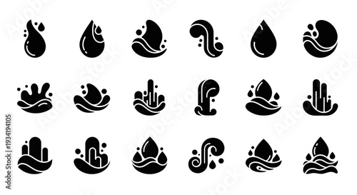 Water drop icons set. Liquid droplet symbols collection.